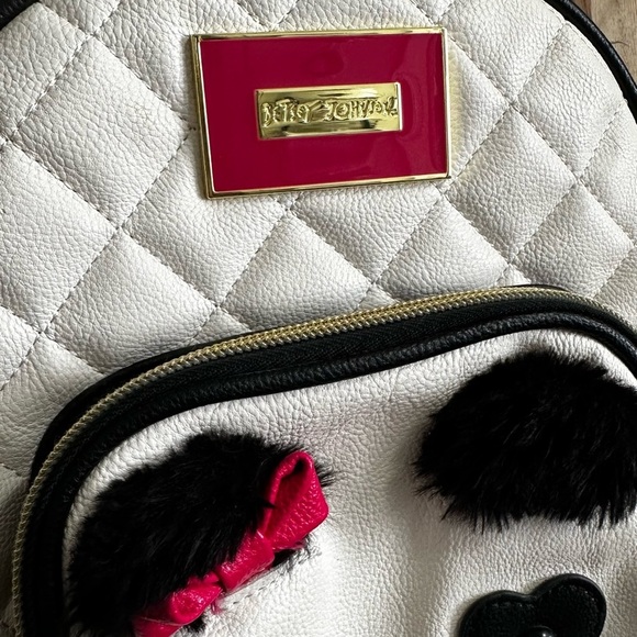 Betsey Johnson White and Black Quilted Backpack with Panda Design - Picture 4 of 11